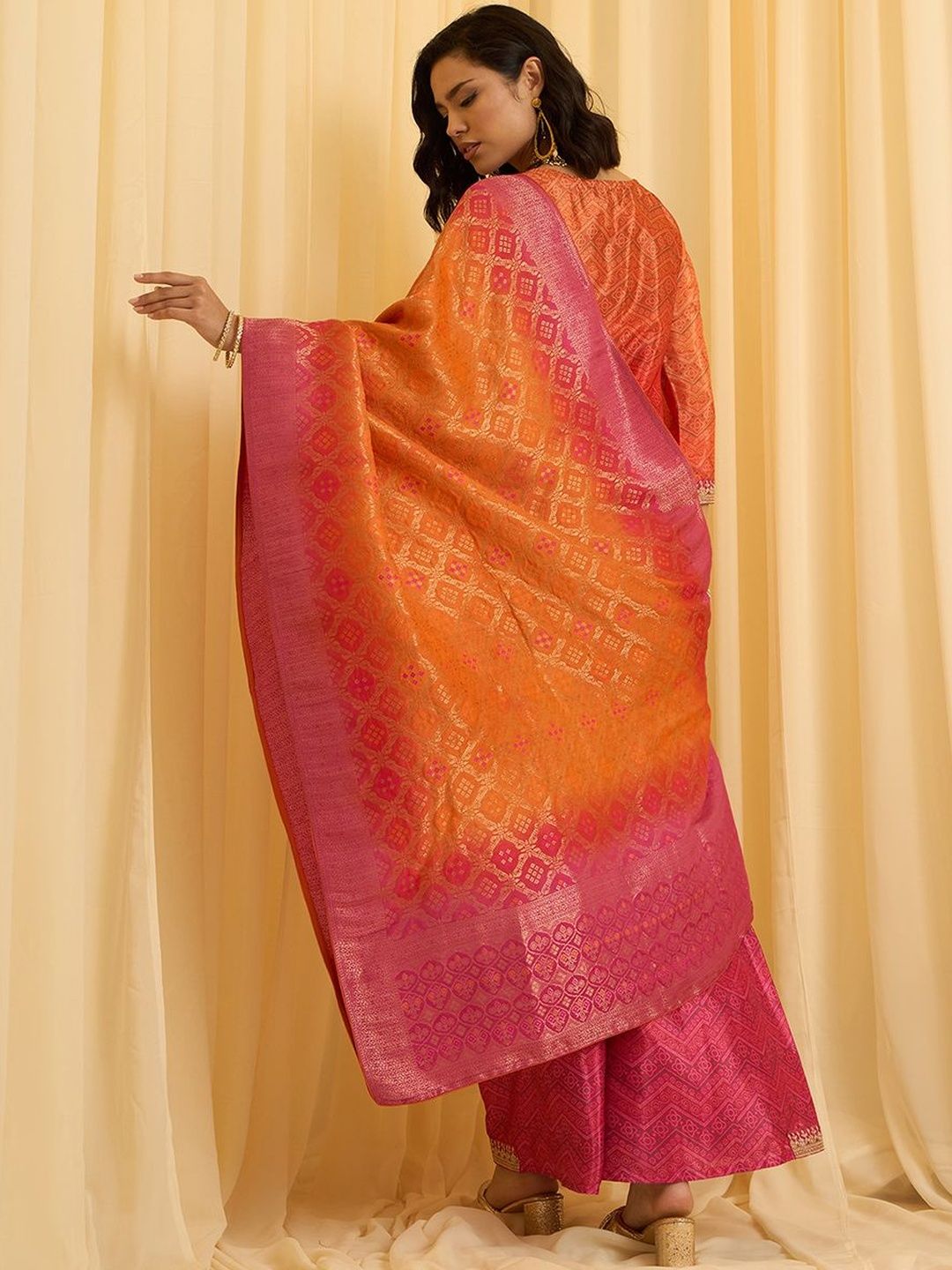 Dhiyona CH Women Ethnic Motifs Embroidered Regular Thread Work Kurta with Palazzos & With Dupatta