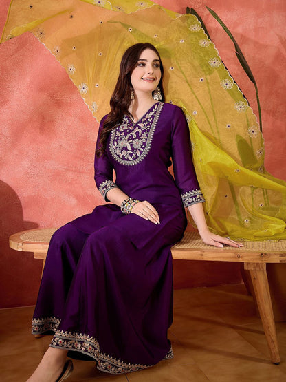 Dhiyona SN Embroidered Kurta & Palazzos With Dupatta