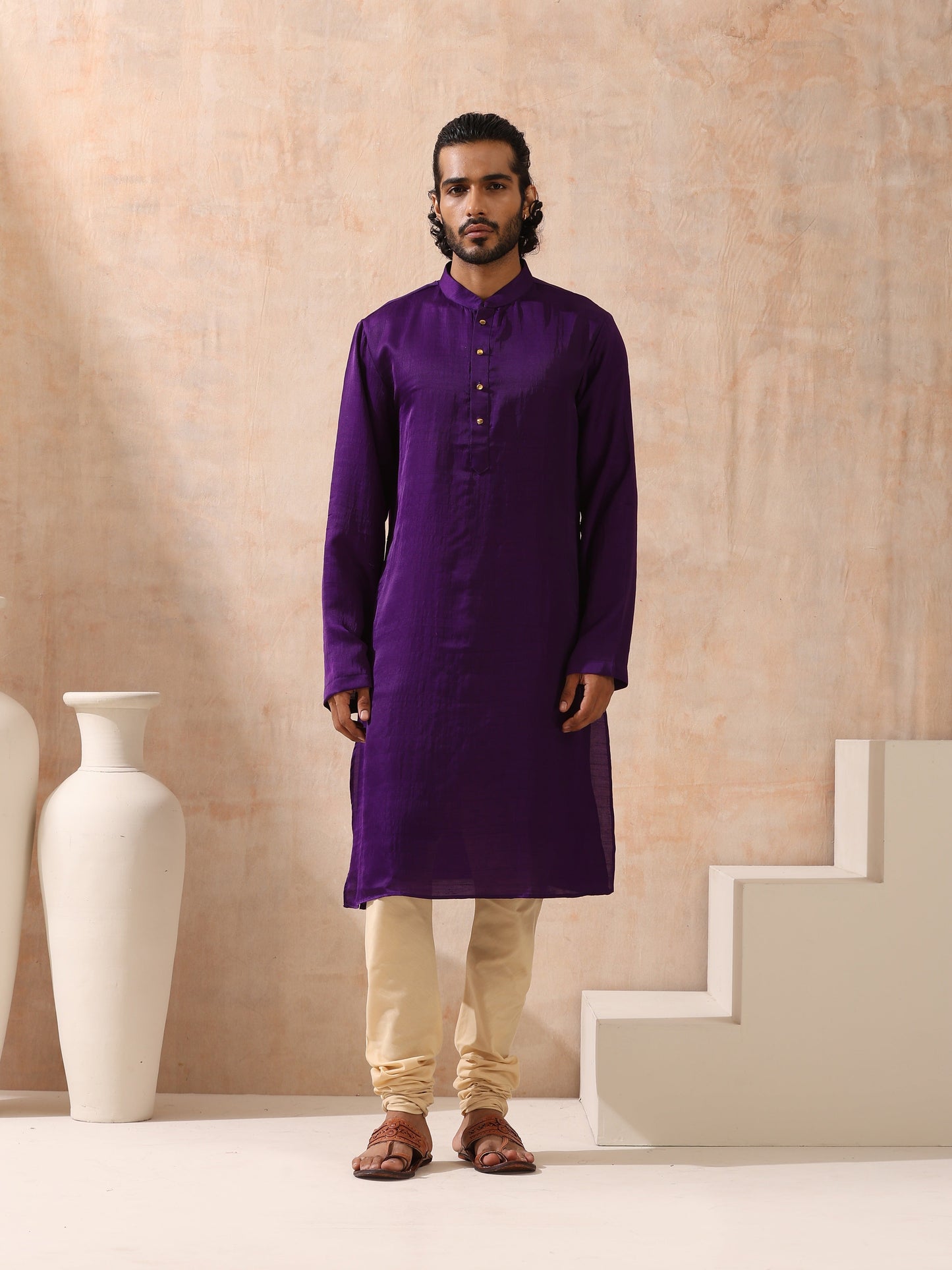 Dhiyona ST Mens Purple Kurta with Gold Buttons