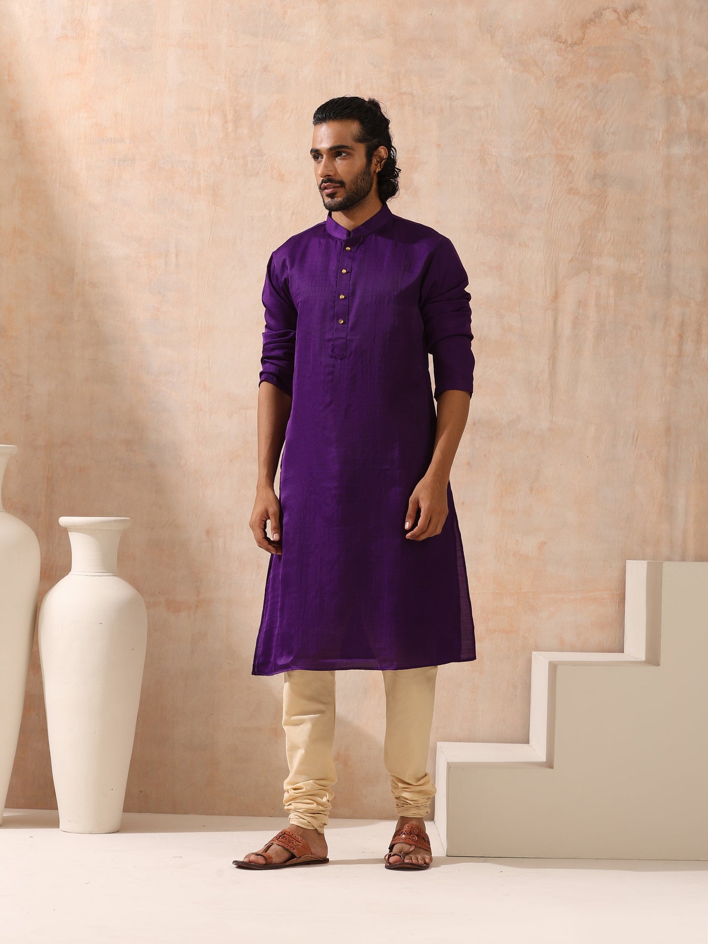 Dhiyona ST Mens Purple Kurta with Gold Buttons