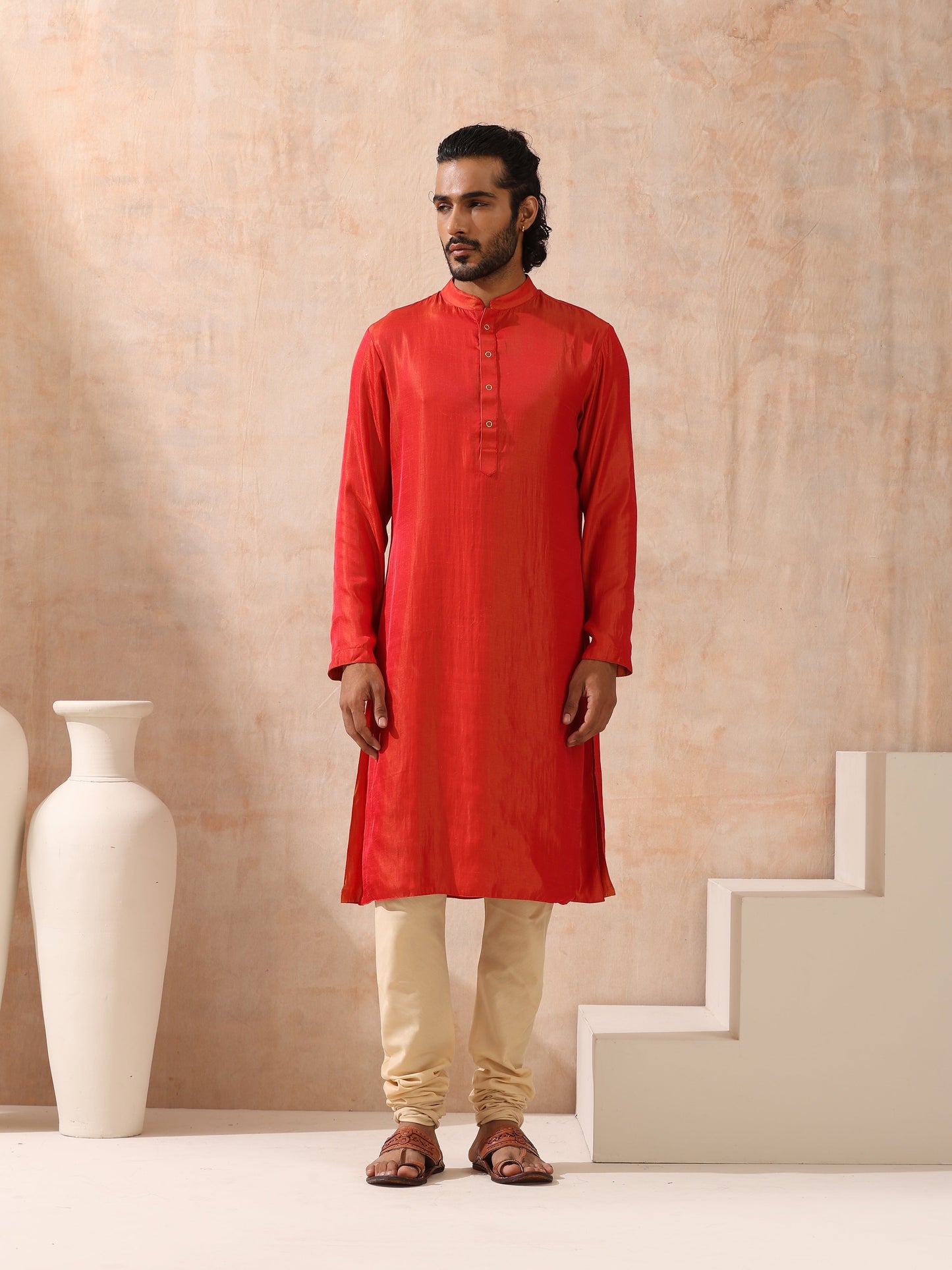 Dhiyona ST Reversible Orange and Red Satin Kurta