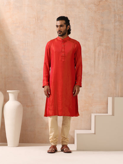 Dhiyona ST Reversible Orange and Red Satin Kurta