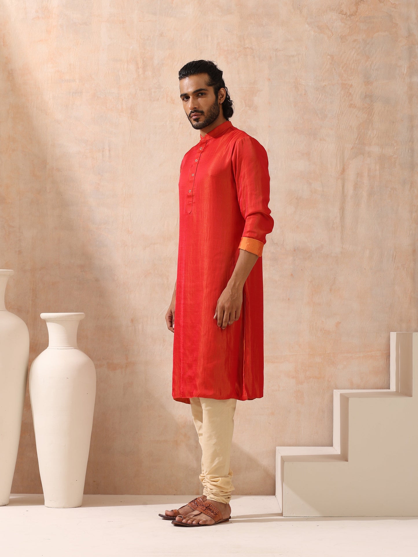 Dhiyona ST Reversible Orange and Red Satin Kurta