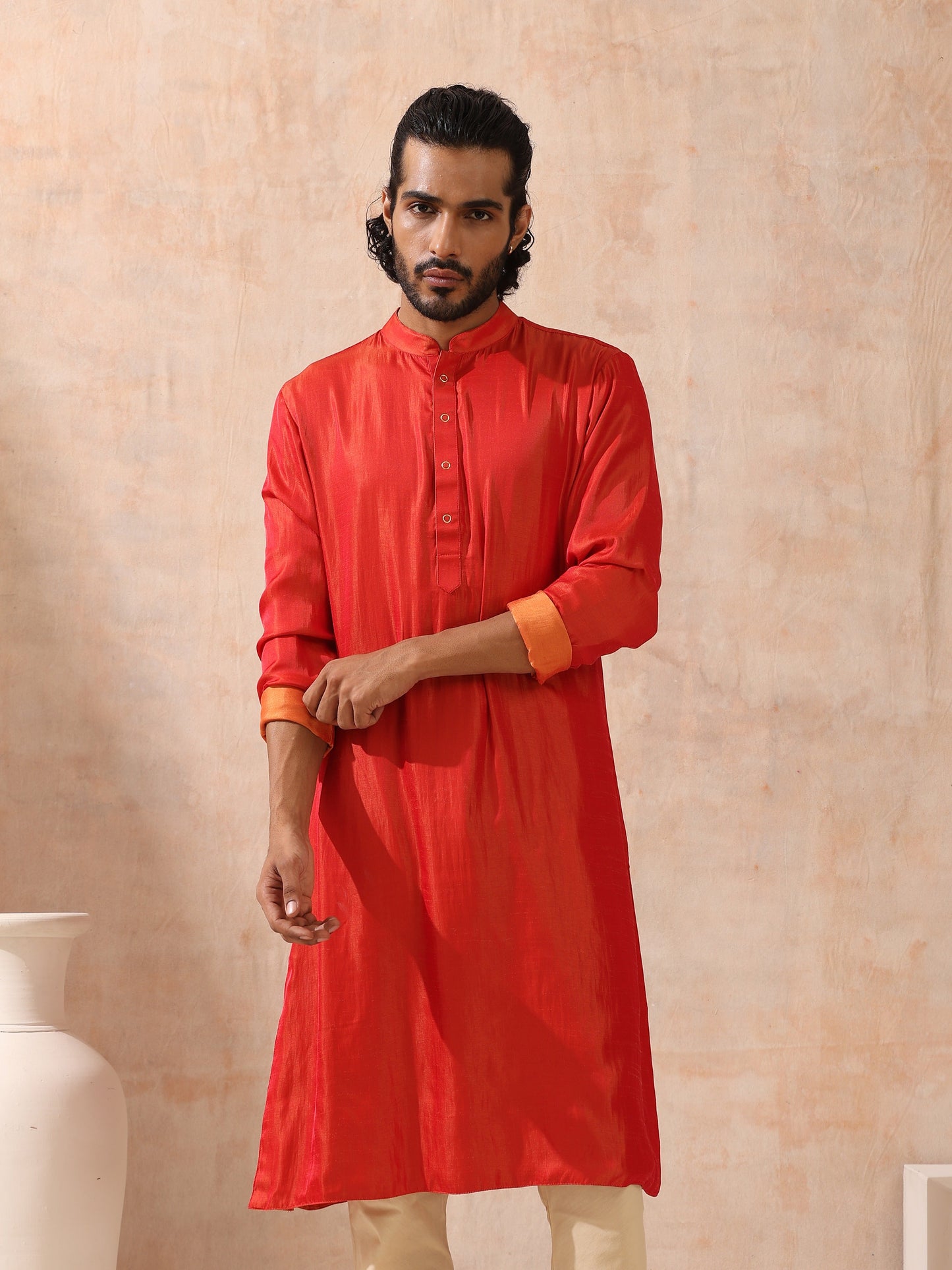 Dhiyona ST Reversible Orange and Red Satin Kurta