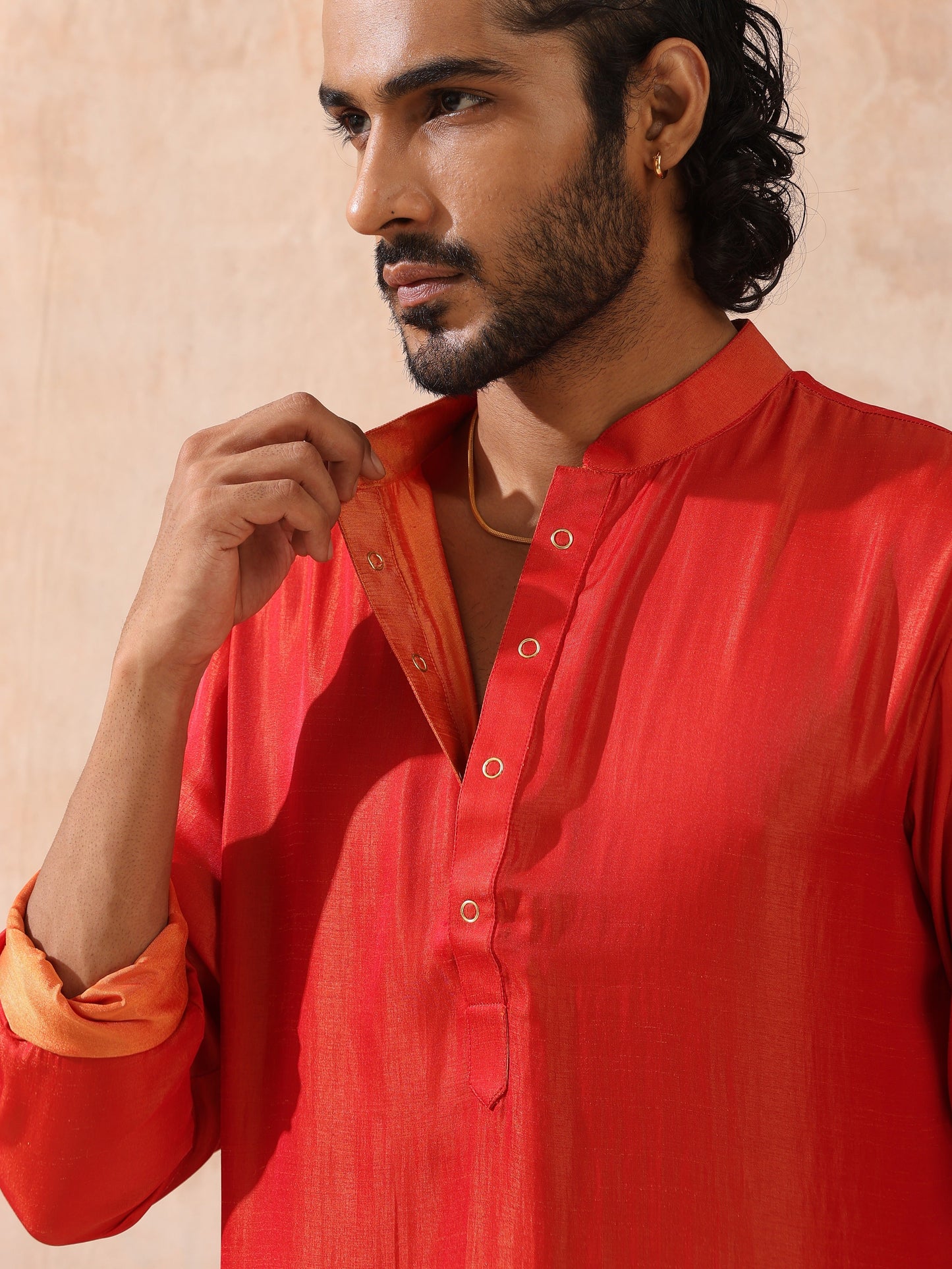 Dhiyona ST Reversible Orange and Red Satin Kurta