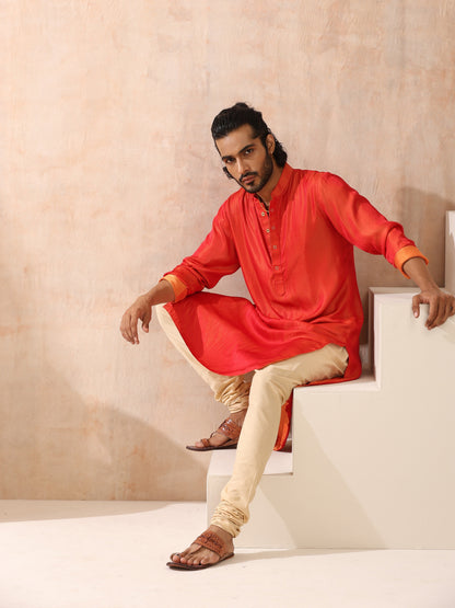 Dhiyona ST Reversible Orange and Red Satin Kurta