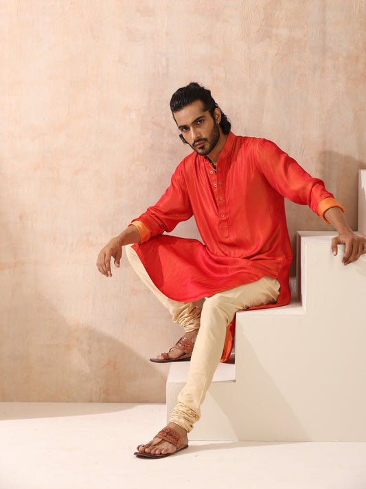 Dhiyona ST Reversible Orange and Red Satin Kurta