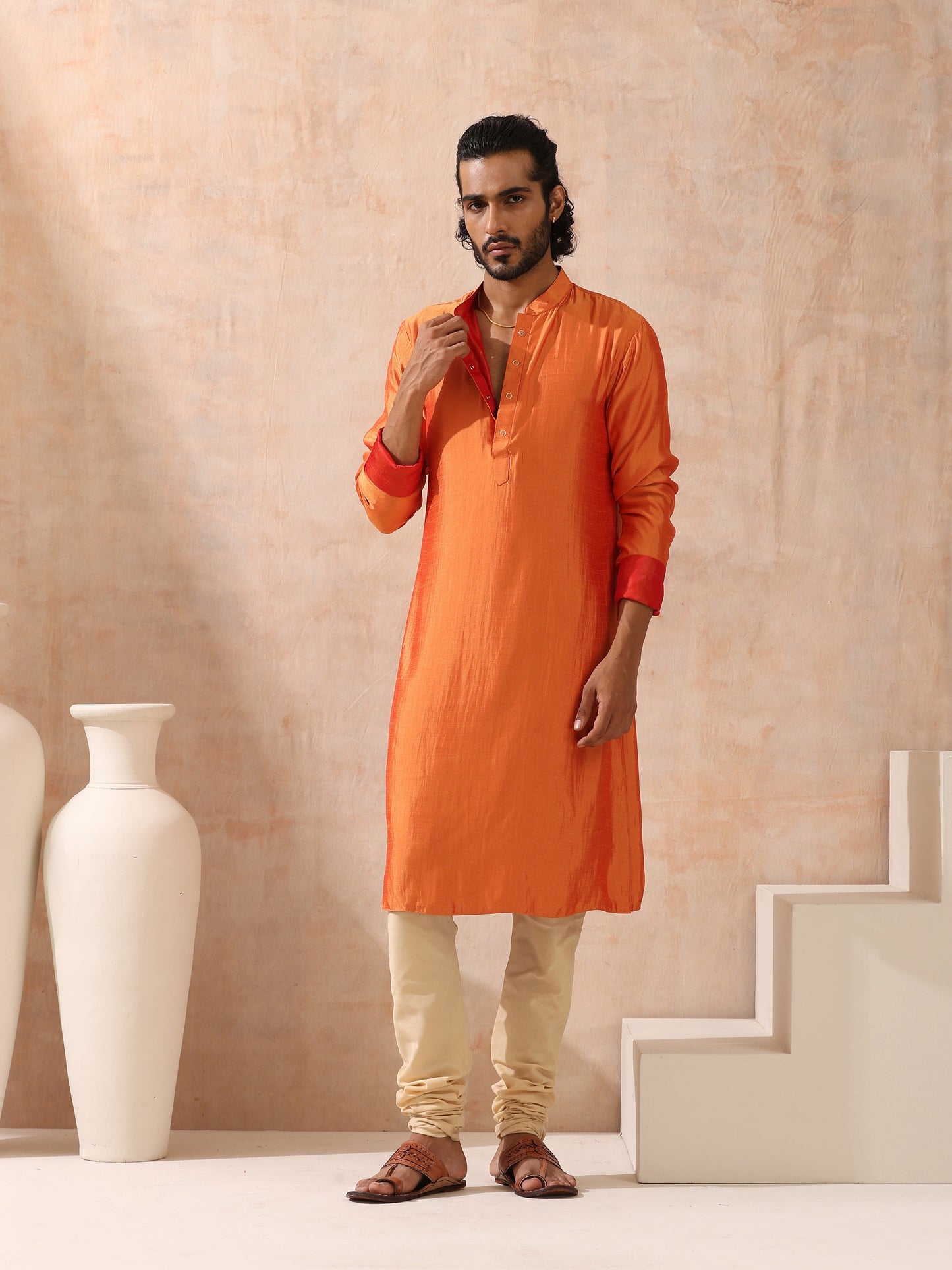 Dhiyona ST Reversible Orange and Red Satin Kurta