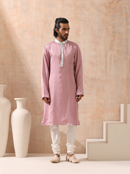 Dhiyona ST Mens Pink Kurta with Silver Sequin Placket and Collar