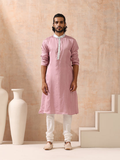 Dhiyona ST Mens Pink Kurta with Silver Sequin Placket and Collar