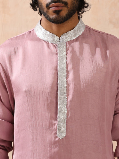 Dhiyona ST Mens Pink Kurta with Silver Sequin Placket and Collar