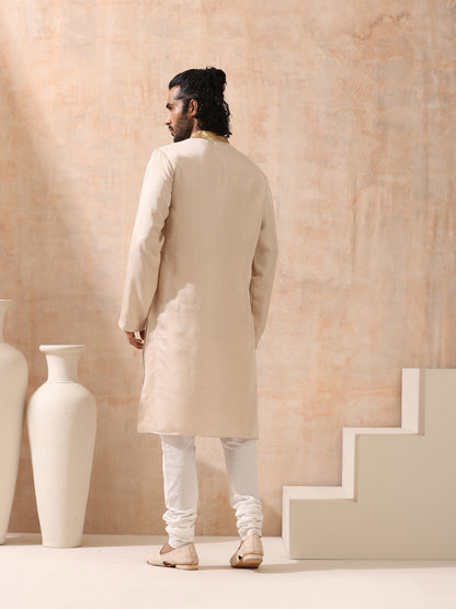 Dhiyona ST Mens Cream Kurta with Gold Sequin Placket and Collar