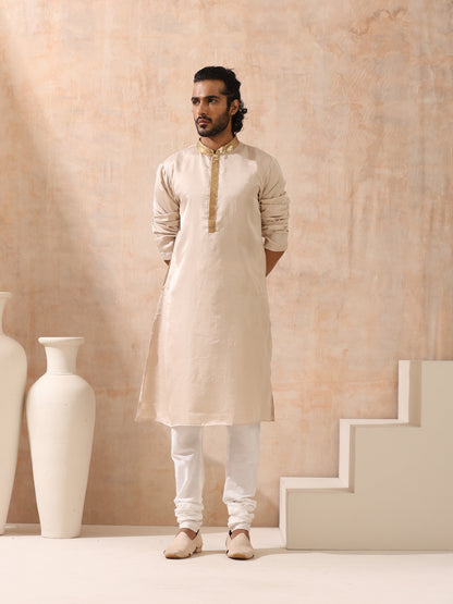 Dhiyona ST Mens Cream Kurta with Gold Sequin Placket and Collar