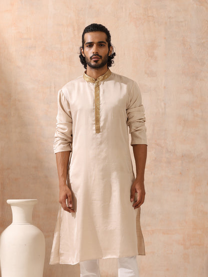 Dhiyona ST Mens Cream Kurta with Gold Sequin Placket and Collar