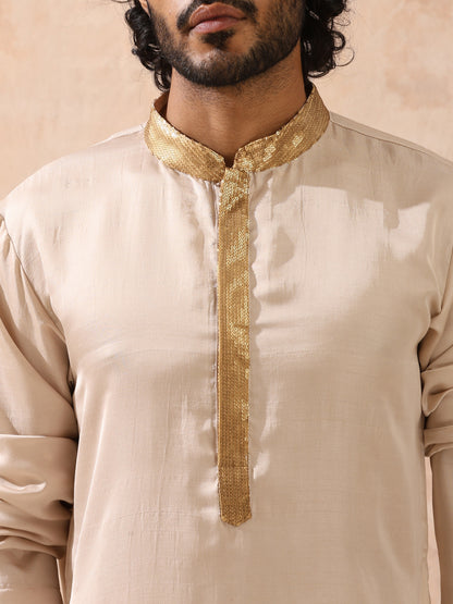 Dhiyona ST Mens Cream Kurta with Gold Sequin Placket and Collar