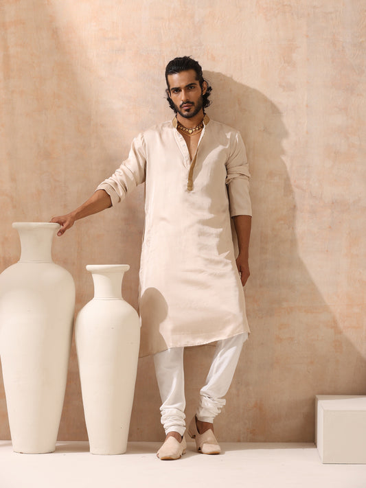 Dhiyona ST Mens Cream Kurta with Gold Sequin Placket and Collar