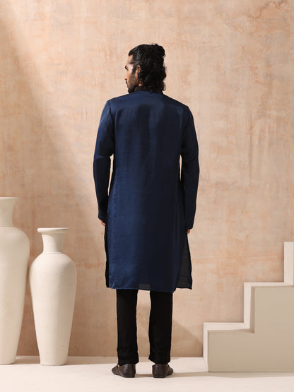 Dhiyona ST Mens Blue Kurta with Black Sequin Placket and Collar