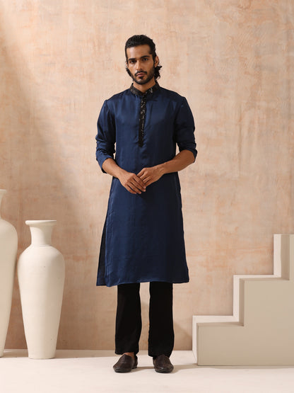 Dhiyona ST Mens Blue Kurta with Black Sequin Placket and Collar