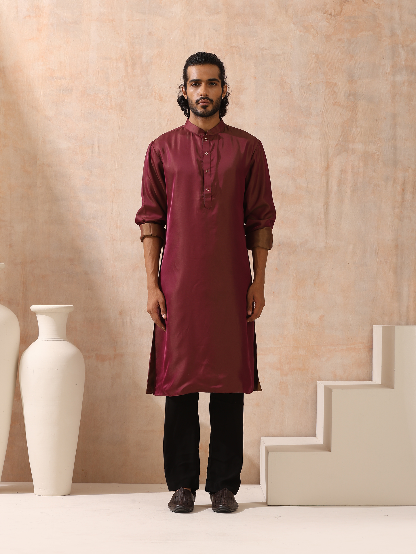 Dhiyona ST Reversible Maroon and Mustard Satin Kurta
