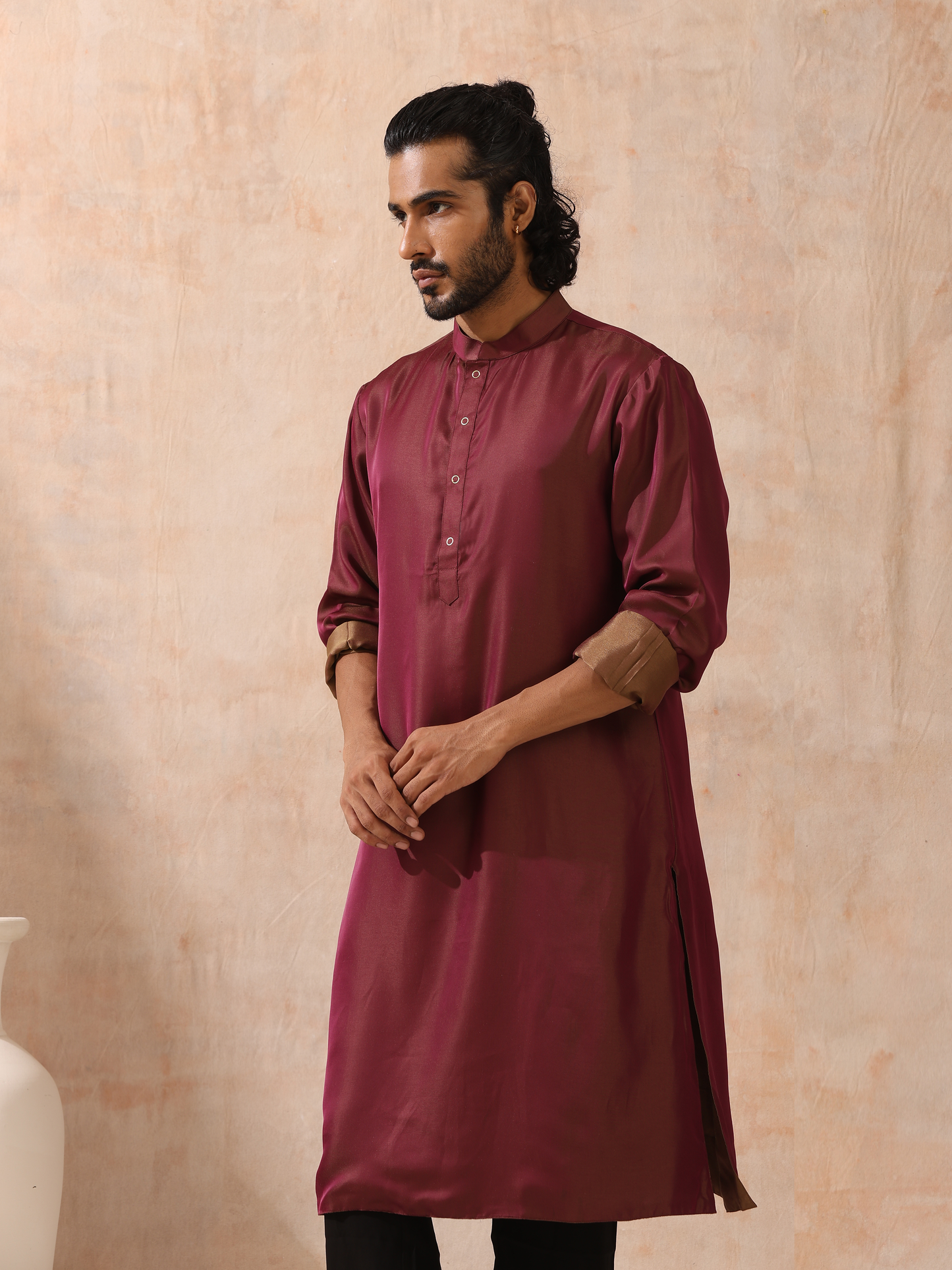 Dhiyona ST Reversible Maroon and Mustard Satin Kurta