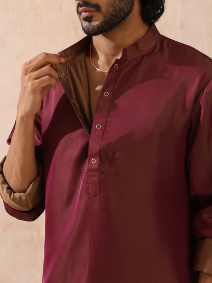 Dhiyona ST Reversible Maroon and Mustard Satin Kurta