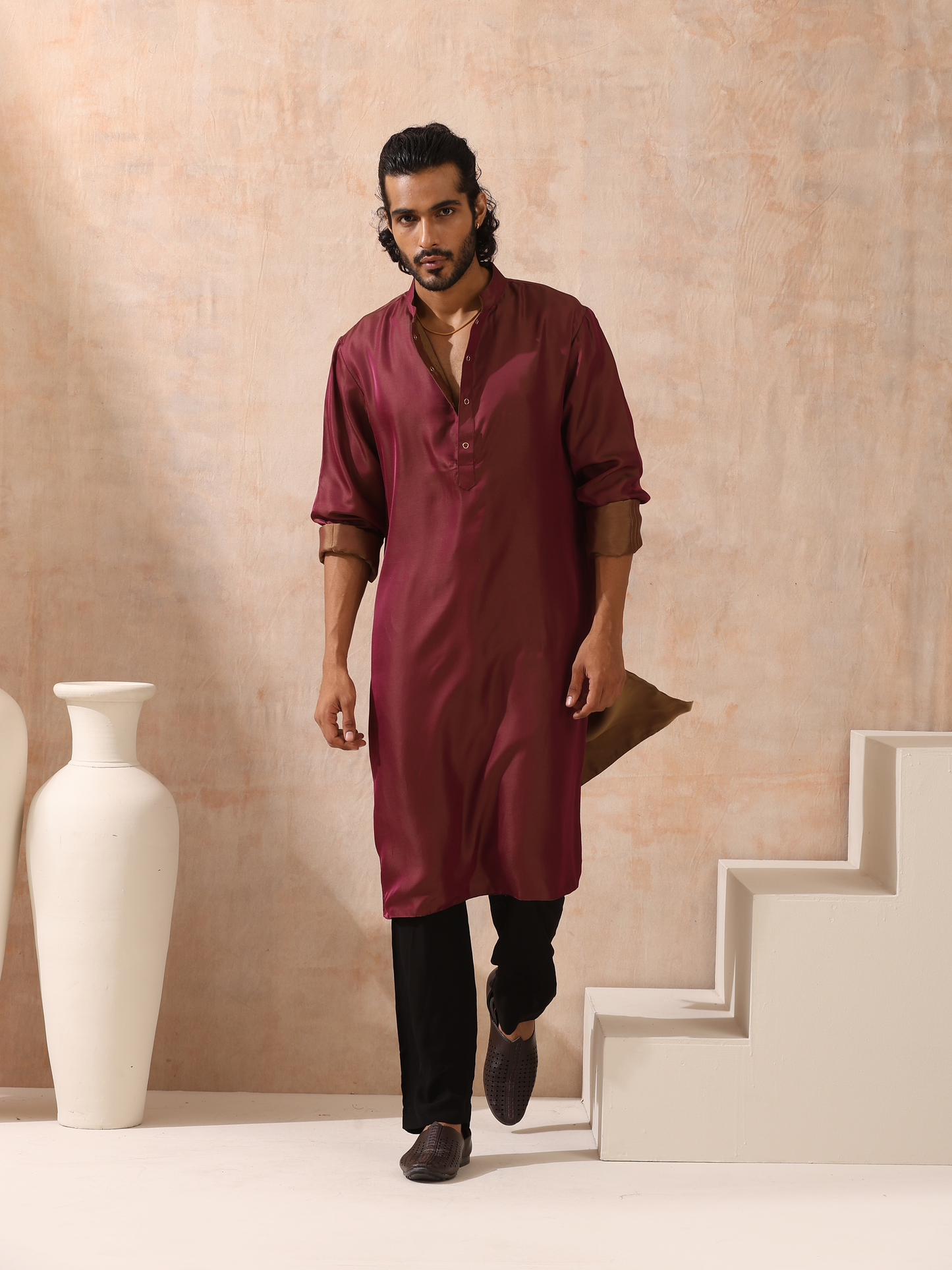Dhiyona ST Reversible Maroon and Mustard Satin Kurta
