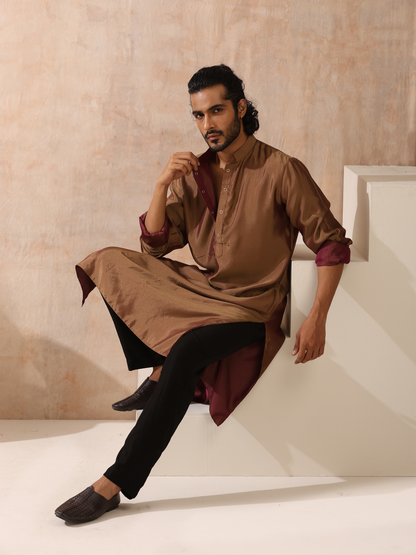 Dhiyona ST Reversible Maroon and Mustard Satin Kurta
