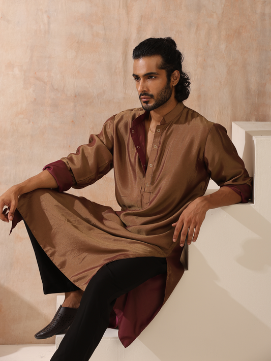 Dhiyona ST Reversible Maroon and Mustard Satin Kurta