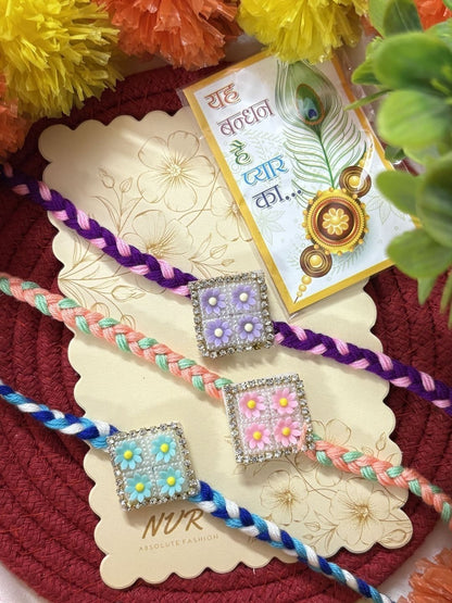 Dhiyona Set Of 3 Multicolor Ad Thread Rakhi With Roli Chawal Chandan Mishri