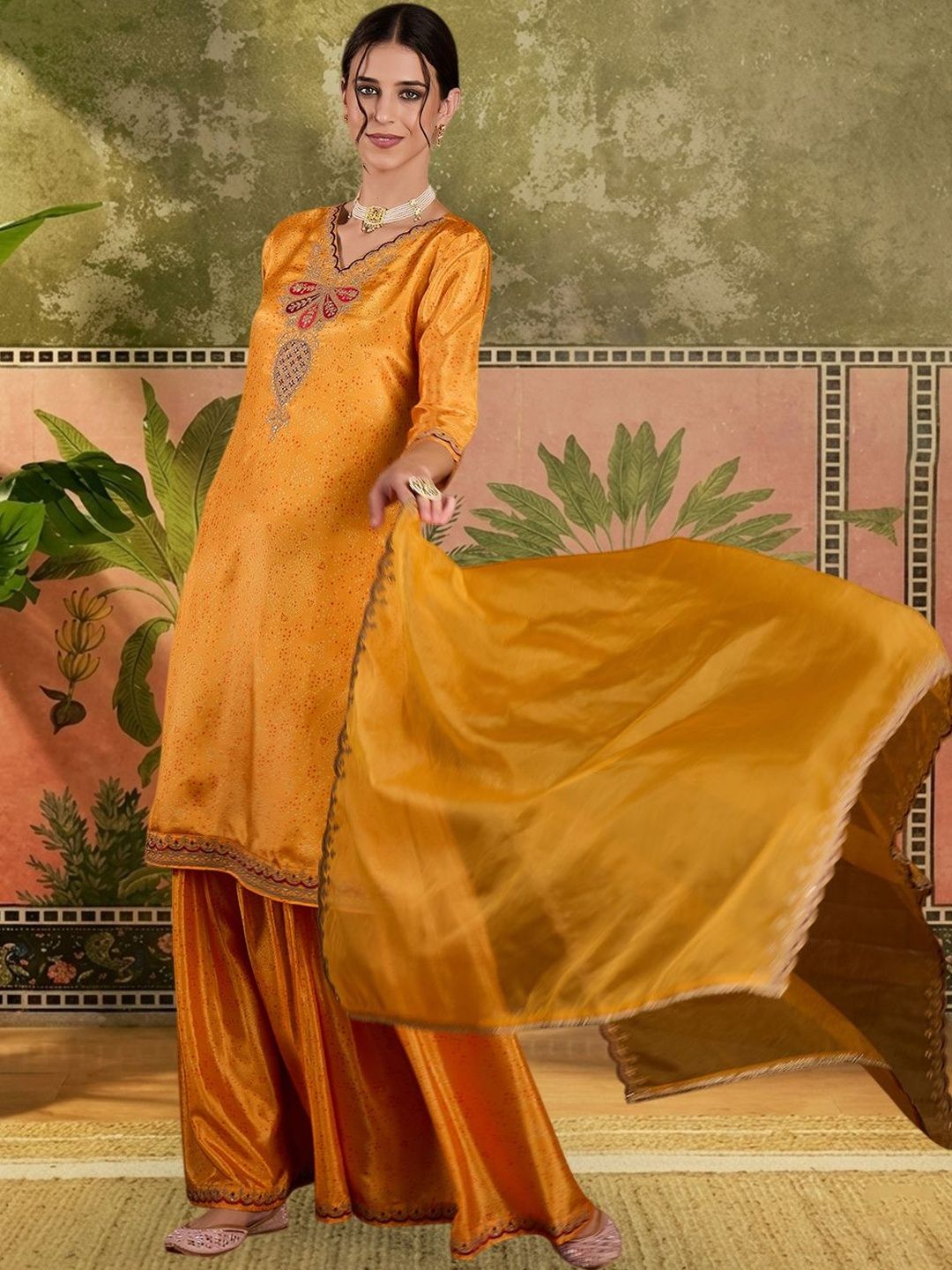Dhiyona SN Embroidered V-Neck Kurta & Sharara With Dupatta
