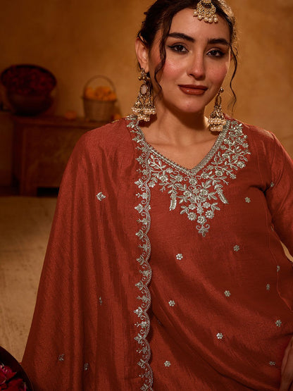Dhiyona KL Women Ethnic Motifs Embroidered Regular Thread Work Kurta with Palazzos & With Dupatta