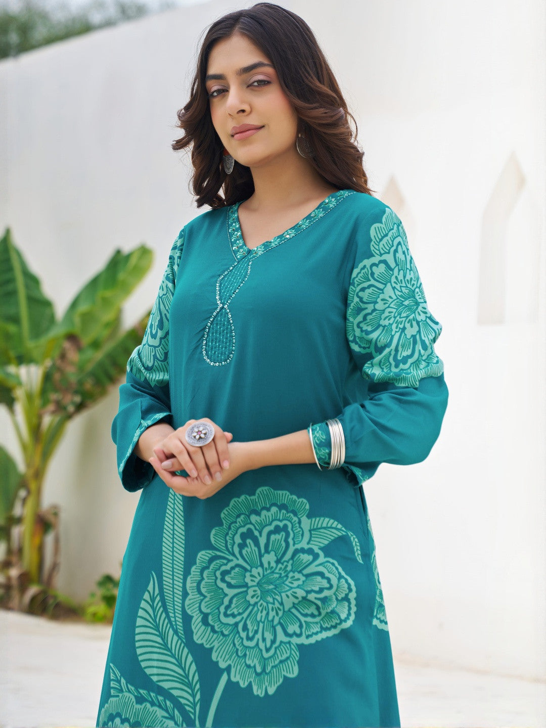 Women German Rayon Kurta With Palazzo Set