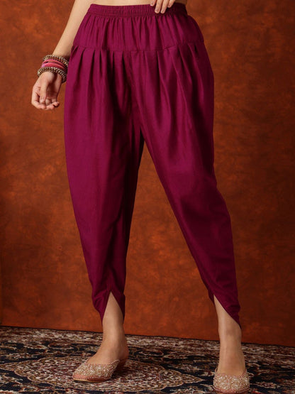 Paisley Embroidered Sequinned Chanderi Silk Kurti With Dhoti Pants & Dupatta