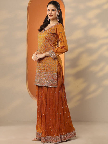 Dhiyona LL Ethnic Motifs Embroidered Regular Sequinned Kurta With Sharara & Dupatta