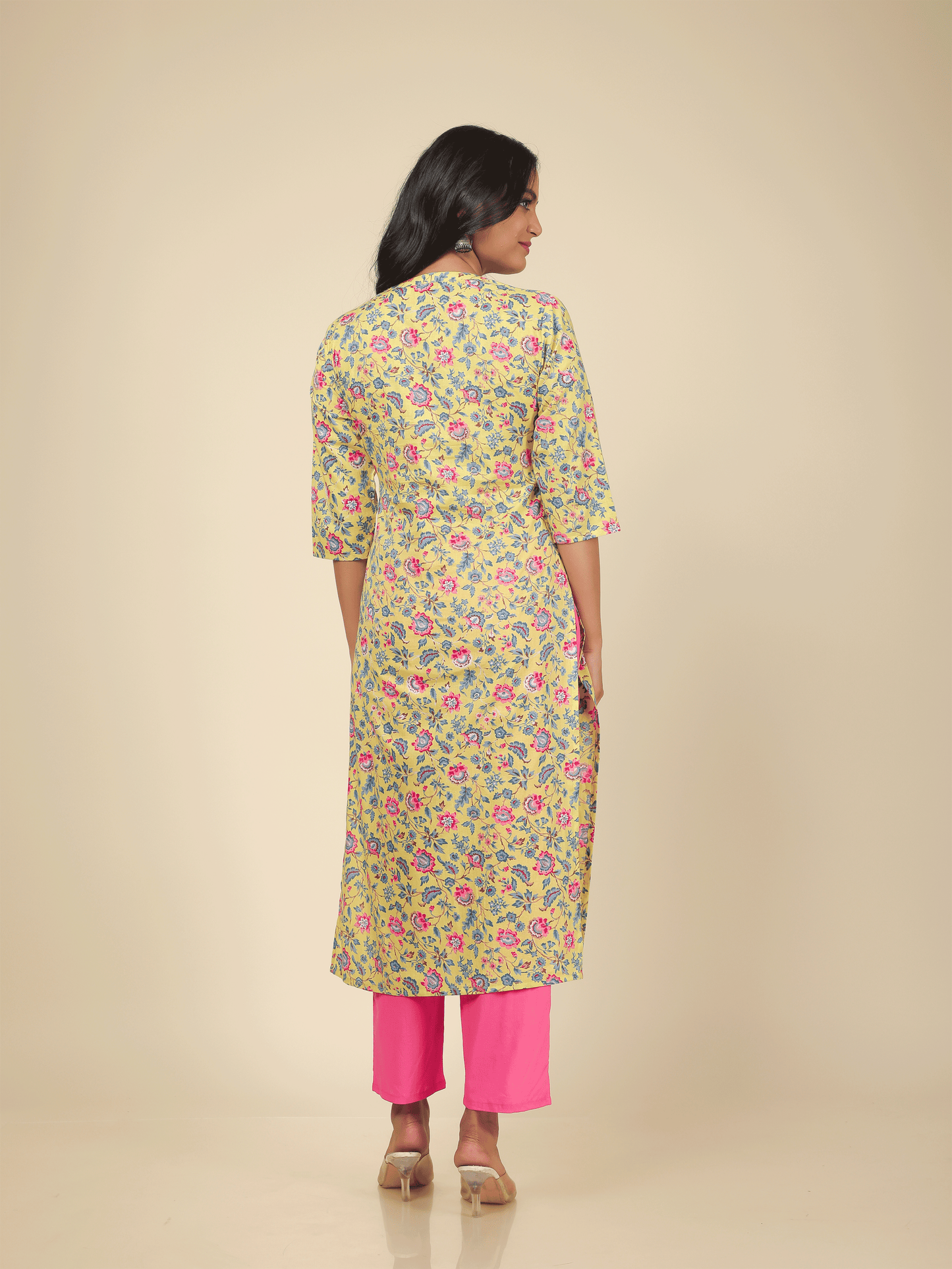 Women's Cotton Yellow Straight Kurta Set