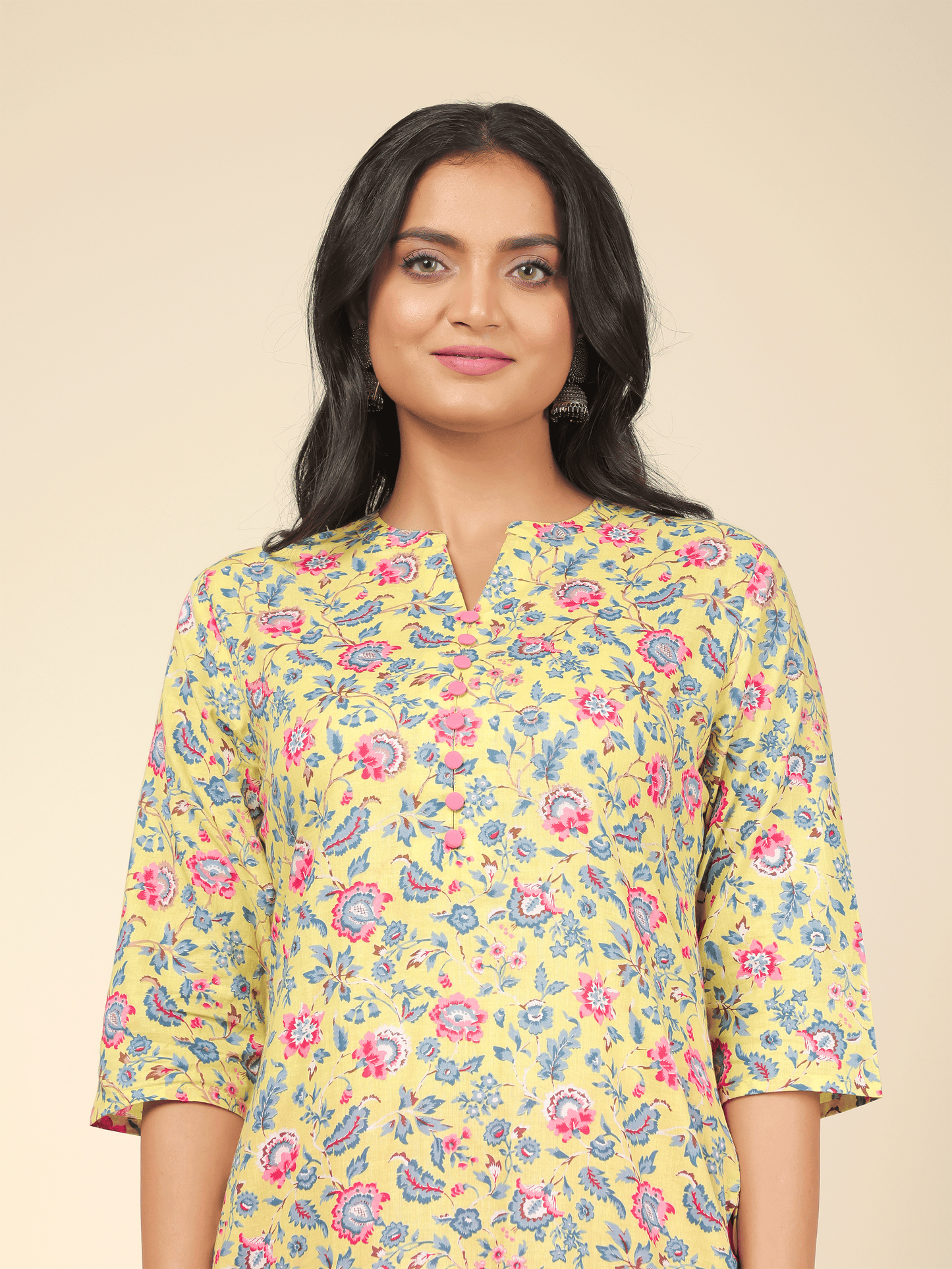 Women's Cotton Yellow Straight Kurta Set