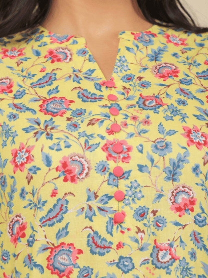 Women's Cotton Yellow Straight Kurta Set