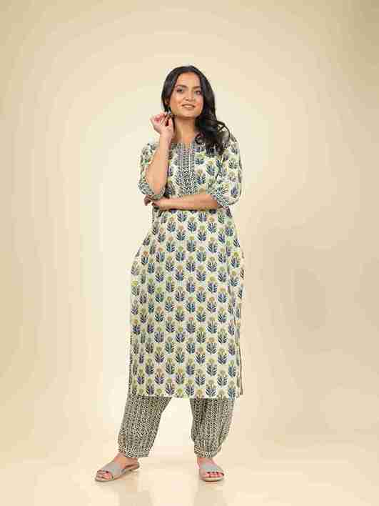 Women's Cotton Off White Straight Kurta