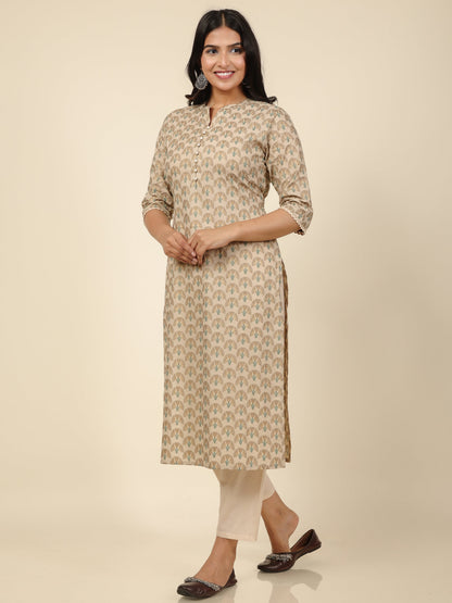 Women's Cotton Off White Straight Kurta