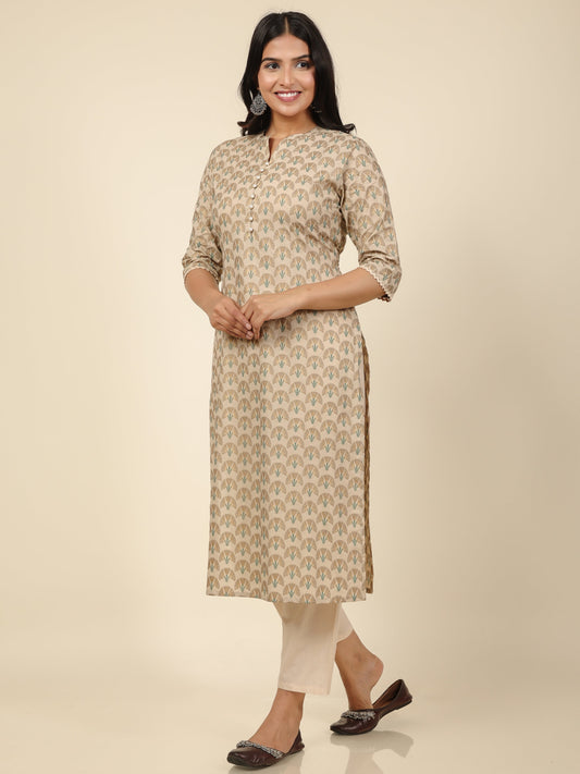 Women's Cotton Off White Straight Kurta