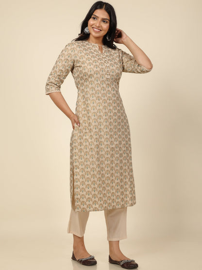Women's Cotton Off White Straight Kurta Set