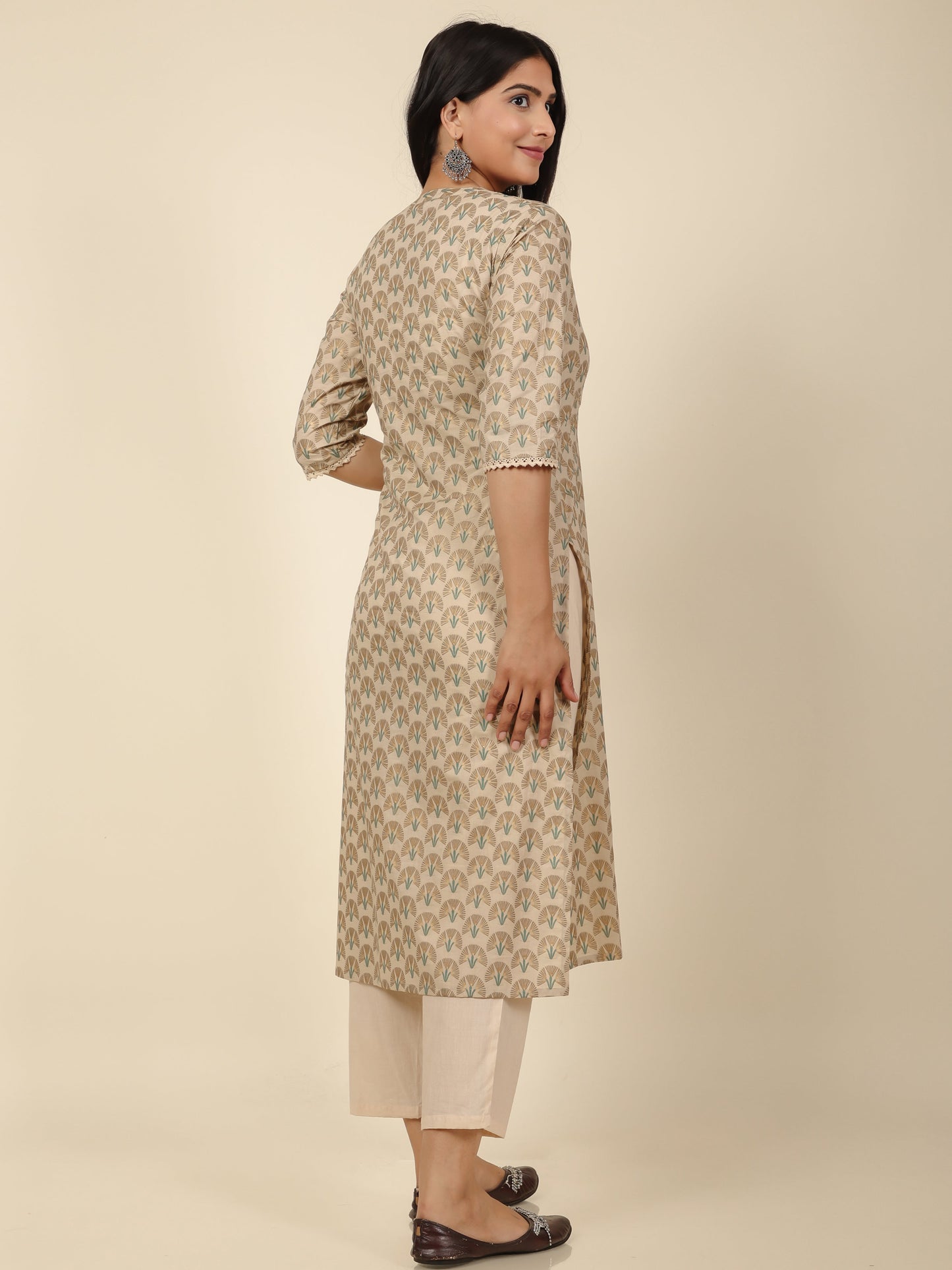 Women's Cotton Off White Straight Kurta Set