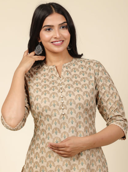 Women's Cotton Off White Straight Kurta