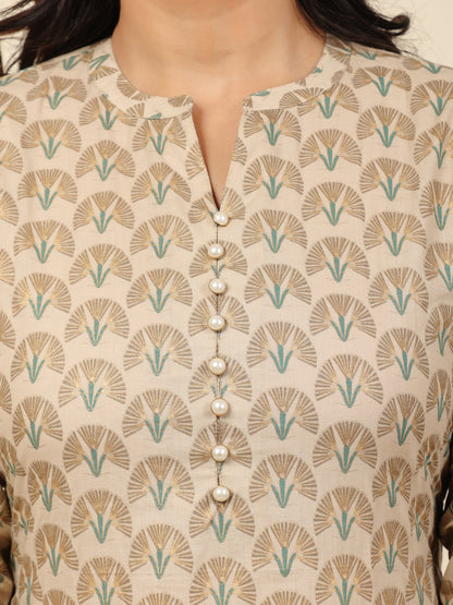 Women's Cotton Off White Straight Kurta
