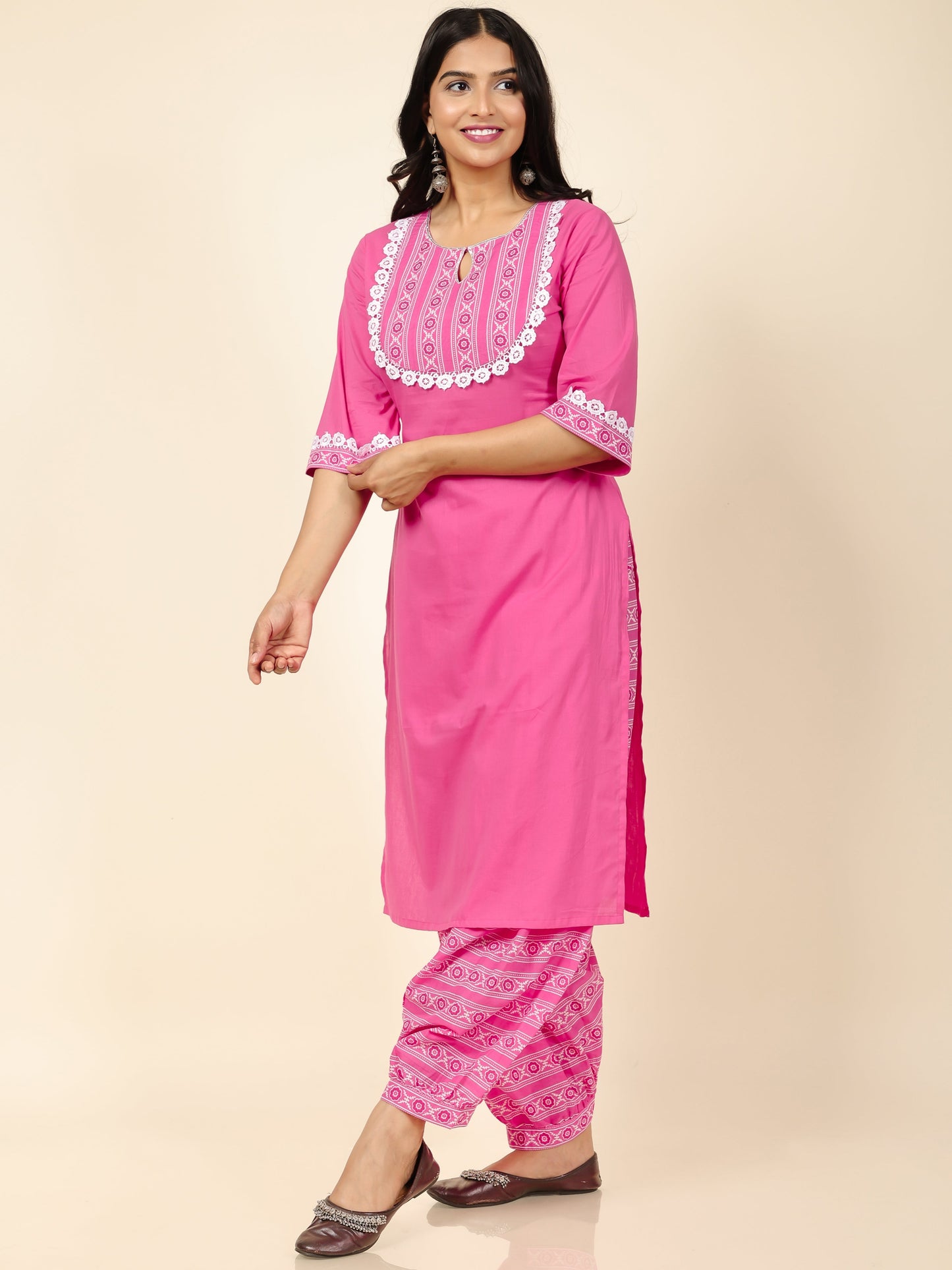 Women's Cotton Pink Straight Kurta