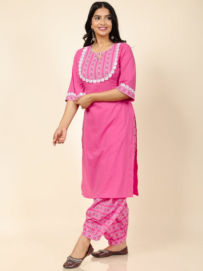 Women's Cotton Pink Straight Kurta Set