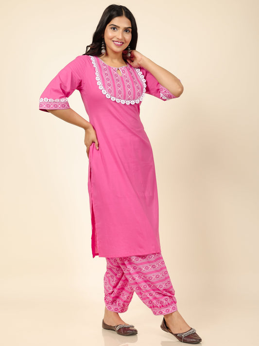 Women's Cotton Pink Straight Kurta