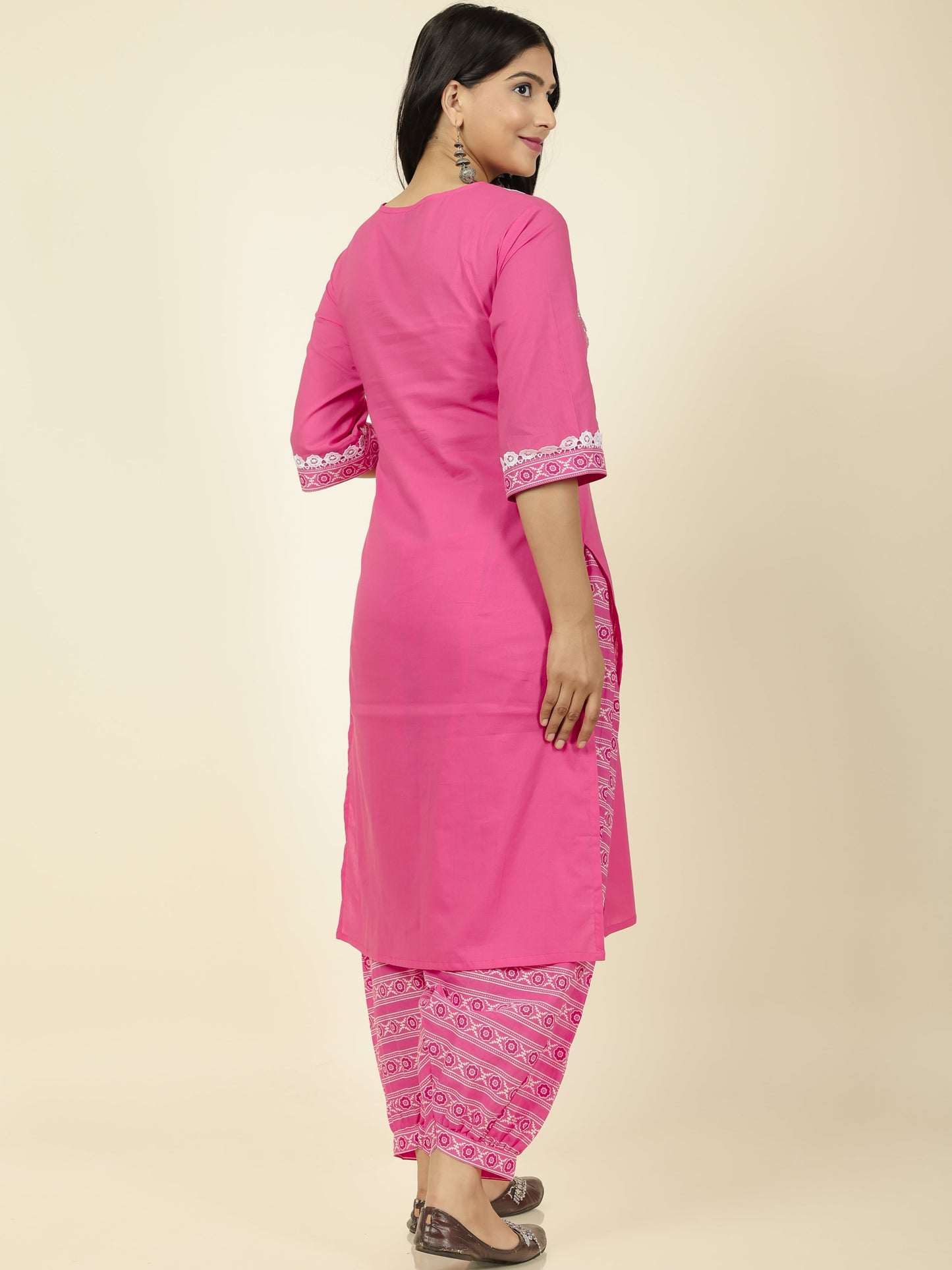 Women's Cotton Pink Straight Kurta