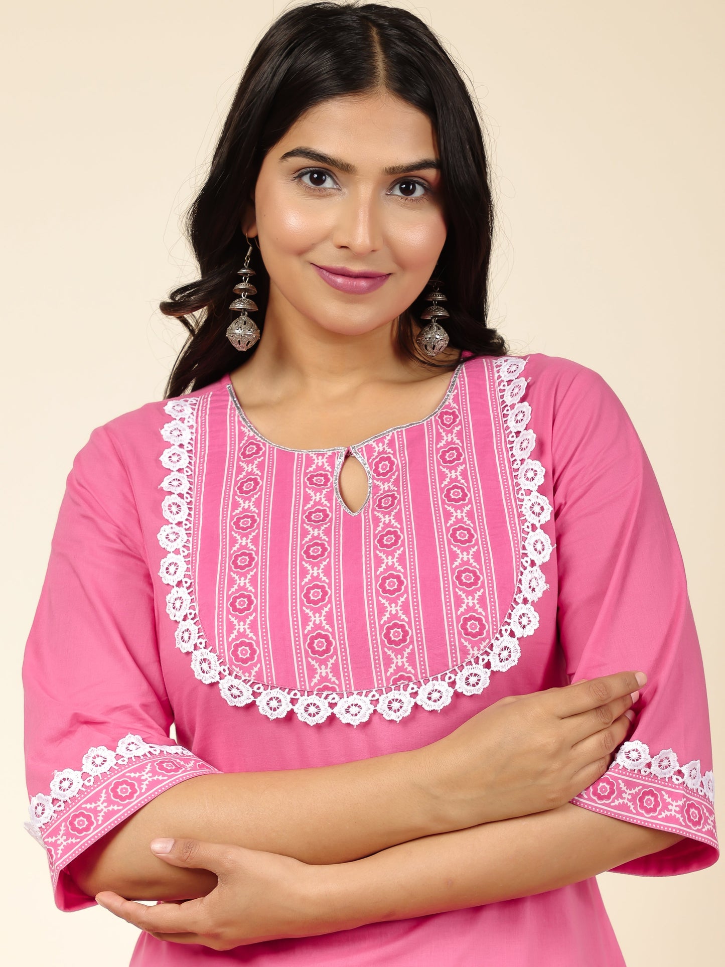 Women's Cotton Pink Straight Kurta