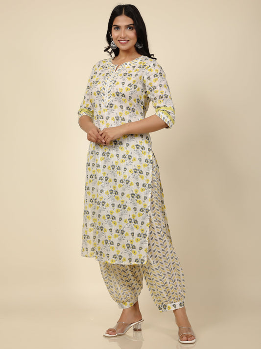 Women's Cotton Off White Straight Kurta